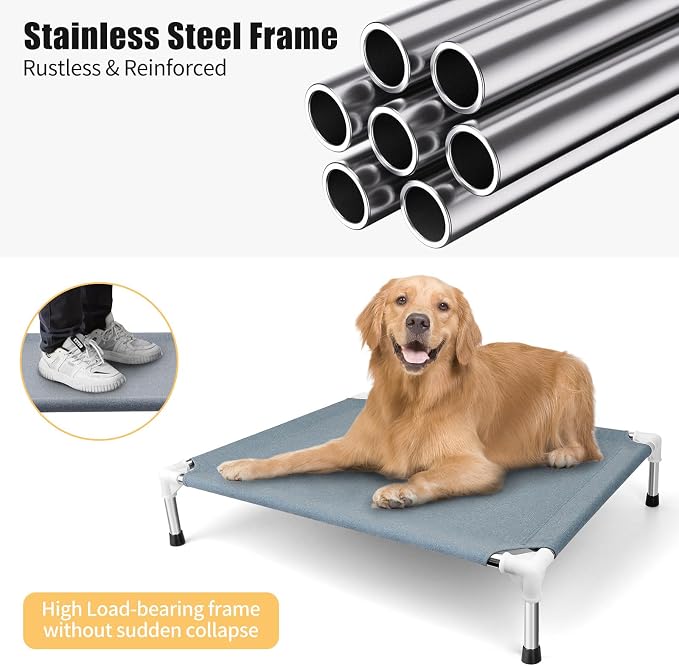 Elevated Dog Bed, Raised Outdoor Dog Bed for Medium Dogs, Portable Pet Cots | Cooling Elevated Bed for Dogs, Portable Pet Cots, No-Slip Rubber Feet, Double Layer Polyester Cotton, 34"L x 26"W x 6.5"H
