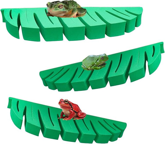 Tree Frog Terrarium Accessories, 3 Pack Green Sponge Relax Spots with Adhesive, Frog Habitat Platform, Tank Habitat Accessories for African Dwarf Frog, Toad