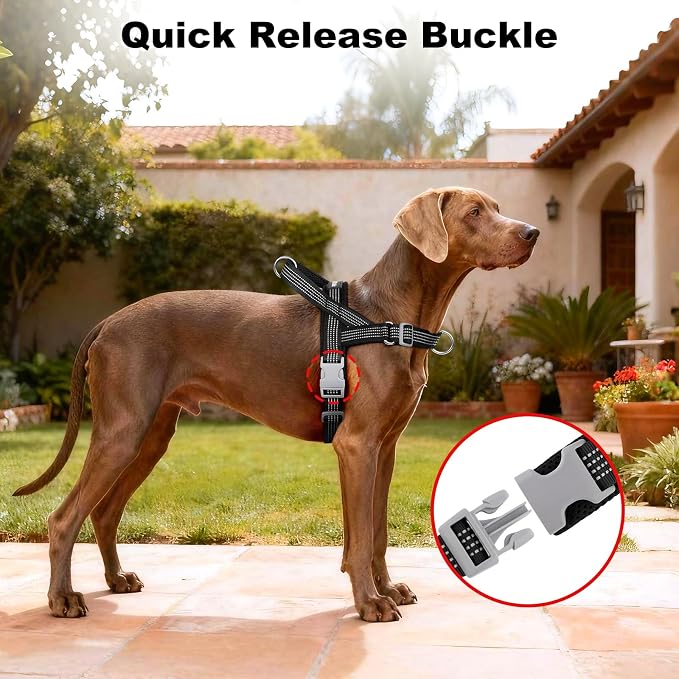 No Pull Dog Harness with Handle, Adjustable Soft Mesh Padded Vest | Reflective Walking Harness with Front Clip for Small Medium Large Dogs, Quick Fit No Escape for Training, Black, XS