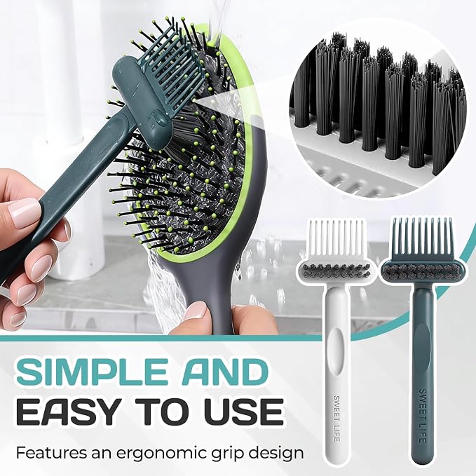 Hair Brush Cleaning Tool,2-In-1 Comb Cleaner,Portable Hair Brush Cleaning Tool,for Removing Hair and Dust,Suitable for Home and Hair Salon（Green）