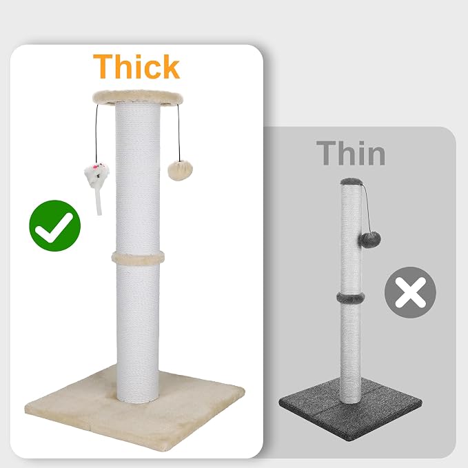 Cat Scratching Post 34 Inches Heavy Duty and Thicker Cat Scratching Post Cotton Rope with Hanging Ball and Mice Scratching Post for Indoor Cats and Adult(Beige)