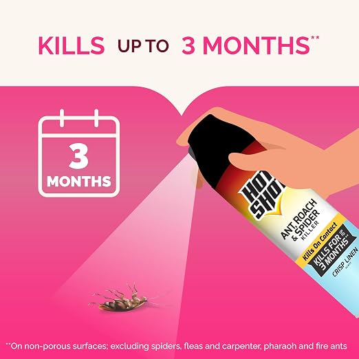 Hot Shot Ant, Roach and Spider Killer, 17.5 Ounces, Crisp Linen Scent Formula Kills Ants, Roaches, Spiders and Other Listed Insects On Contact, 3 Pack