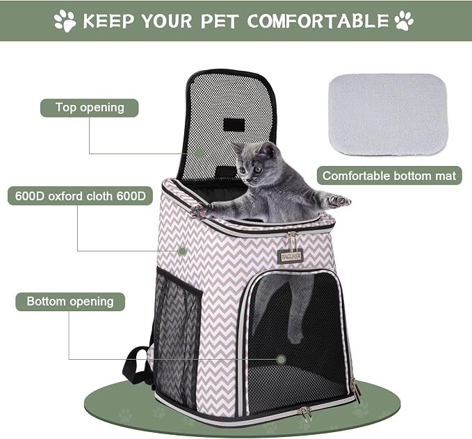 BAGLHER Cat Backpack Carrier, Mesh Pet Cat Carrier for Medium Small Dog Cat Puppy Kitten Bunny up to 18lbs, Dog Travel Backpack for Picnic Hiking Walking Cycling