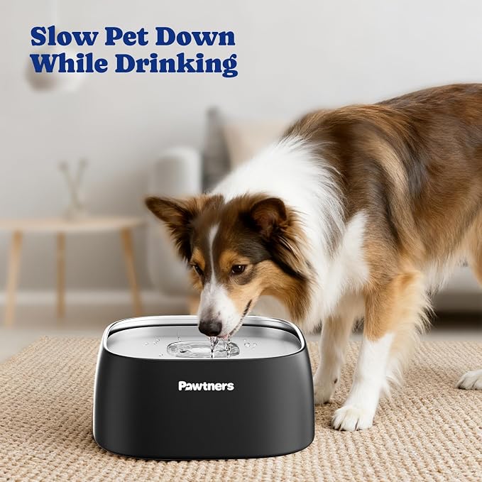 Upgrade No Spill Water Bowl for Dogs, 135oz/4L All Stainless Steel Dog Water Bowl with Non-Slip Base, Spill Proof for Medium Large Messy Drinkers, Anti Splash, Slow Drinking, Slobber Stopper, Black