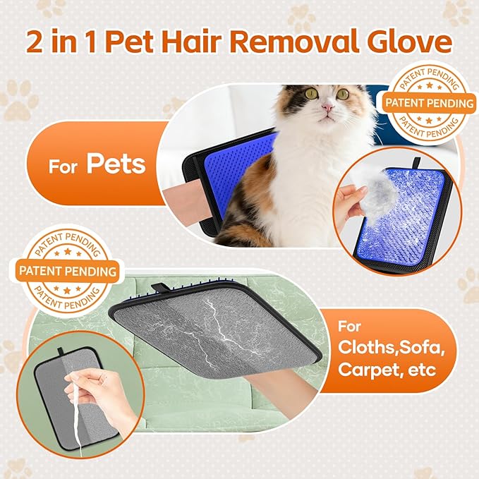 Fancybird 2 in 1 Pet Hair Removal Glove, Upgraded Pet Hair Remover Tool, Gentle Shedding Silicone Magic Brush for Dogs & Cats, Efficient Pet Hair Gloves for Couch Carpet Clothing (Blue)