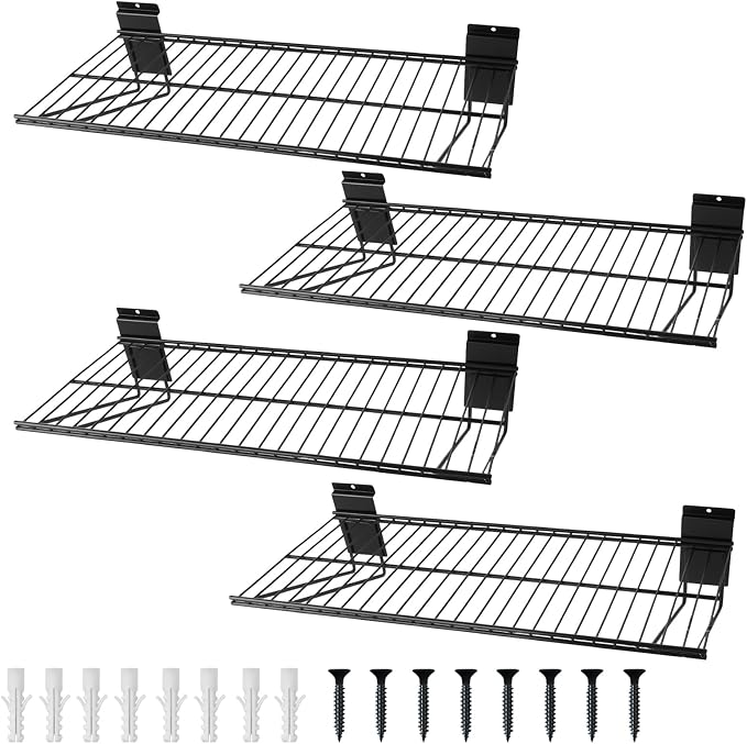 Slat Wall Shelves Accessories - 24 Inch Slatwall Wire Shelf Heavy Duty Storage Garage Shelving Wall Mounted (4 Pack)