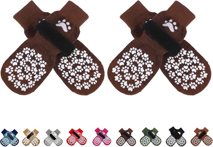 EXPAWLORER Anti Slip Dog Socks to Prevent Licking Paws, Dog Shoes for Hot Pavement, Dog Booties for Small Medium Large Senior Dogs, Traction Control Boots & Paw Protectors for Hardwood Floors Coffee