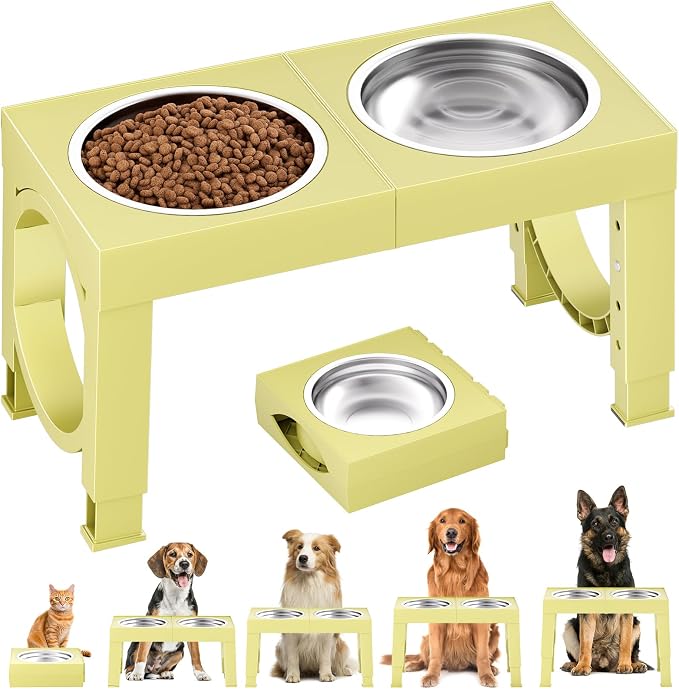 XIAZ Elevated Dog Bowls Large Breed Raised Dogs Bowl Stand Large/Medium Sized Dog Stainless Steel Food Water Bowl Stands 5 Heights Adjustable 9/11/12/15in Pet Feeder Dish Station