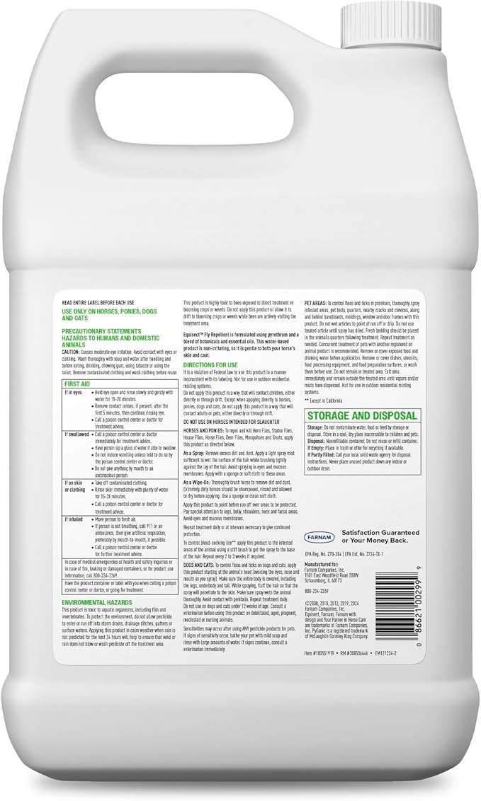 Farnam Equisect Natural Fly Spray for Horses, Dogs and Cats, Fly Repellent,128 Oz Refill