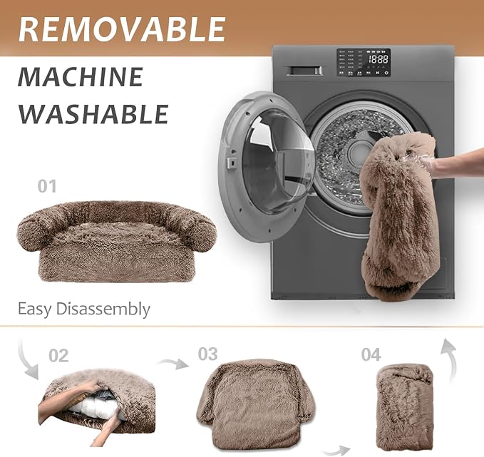 Calming Dogs/Cats Bed Mats, Dog Pad Washable Removable Couch Cover, Plush Long Fur Mat for Pets, Waterproof Lining, Perfect for Small, Medium and Large Dogs and Cats (Desert Brown, 45"x37")