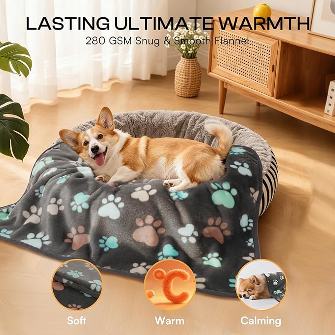 Luciphia 1 Pack 6 Dog Blankets Cat Soft Fluffy Fleece Pet Blanket Warm Cute Print Design Puppy Kitten Doggy Paw Medium(30"x20")