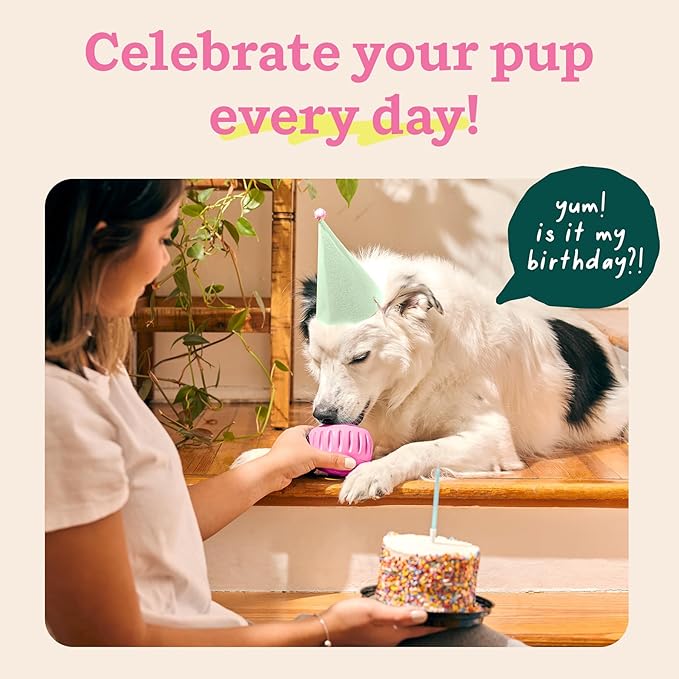 WOOF Pupsicle Interactive Dog Ball Toy for Dogs Large 25-75 lbs - Pink | Long-lasting enrichment toy for medium/large dogs, easy-fill design, low-mess play, made of natural rubber, easy to clean