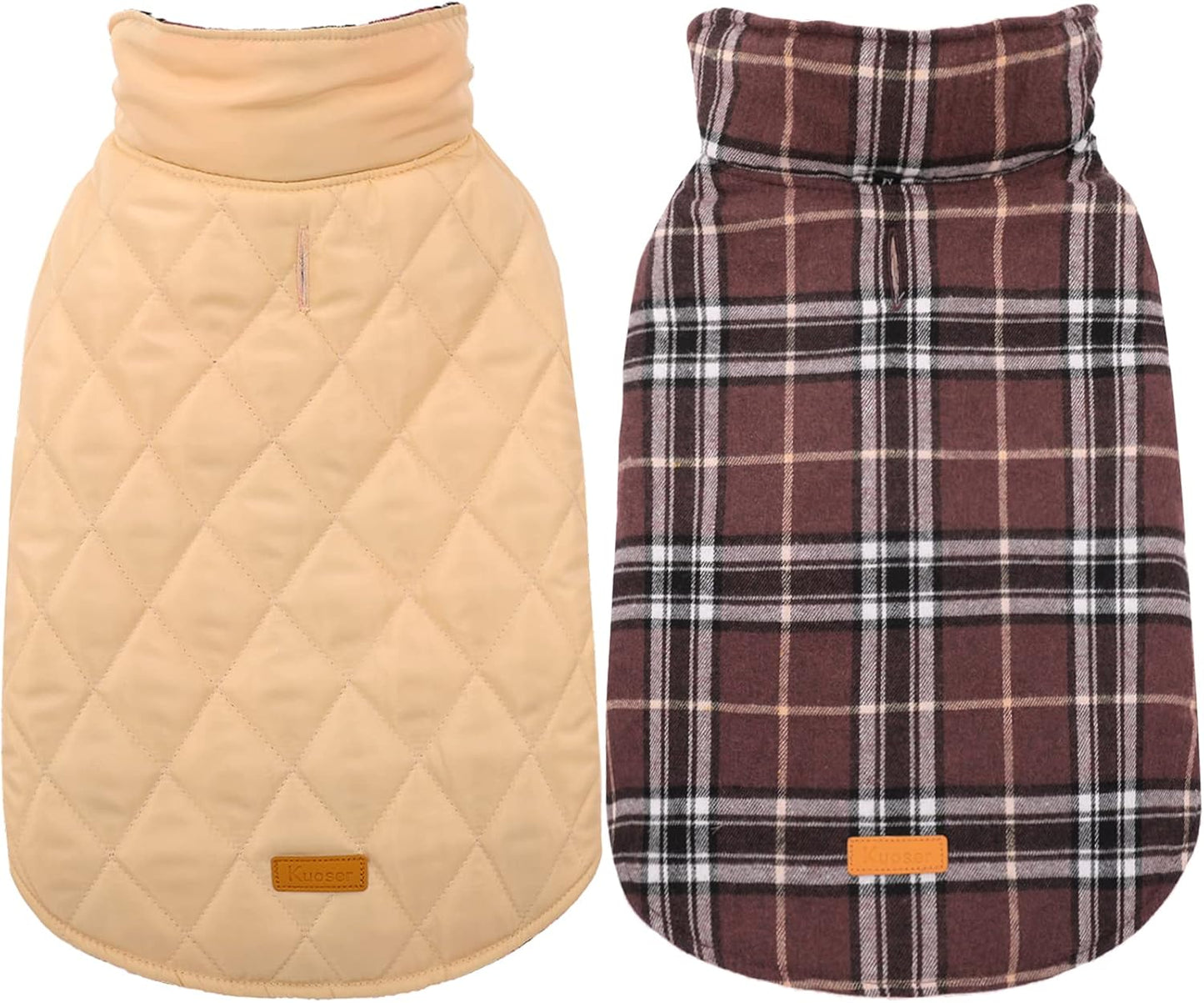Kuoser Warm Dog Coat, Waterproof Dog Jacket for Extra Large Dogs, Adjustable Durable XXXL Doggie Winter Coat Reversible Puppy Cold Weather Apparel for Large Breed, Brown 3XL