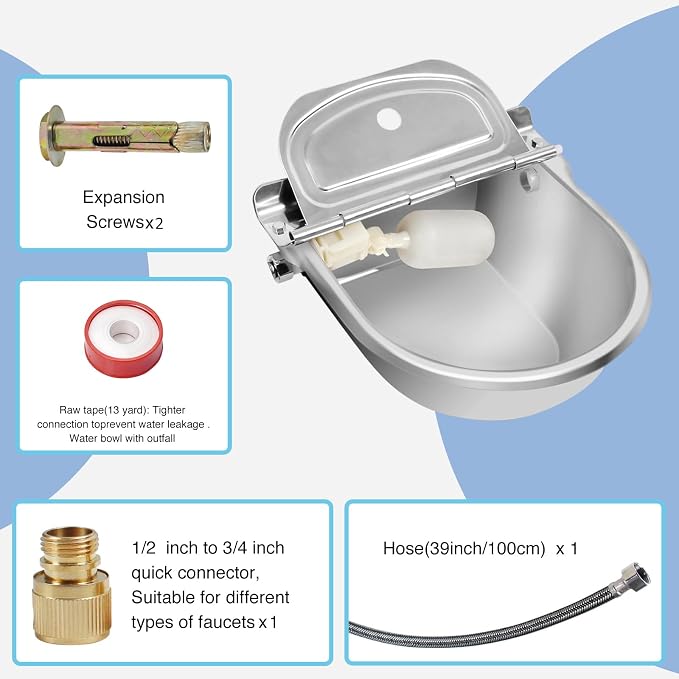 Automatic Water Dispenser for Dog, Stainless Steel Dog Water Bowl Dispenser with 2 Float Valves