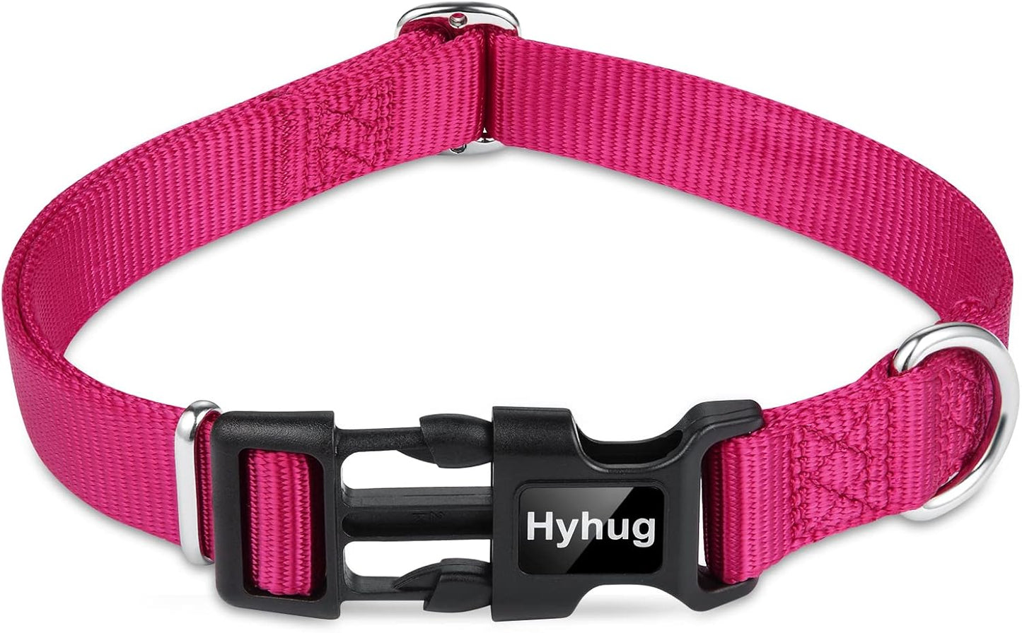 Hyhug Pets Solid Color Classic Regular Heavy Duty Basic Collar for Large Dogs, Unique Design Adjustment Triglide Slide (Buckle) Can Attached Name Tag Accessories. (Large, Rose Red)