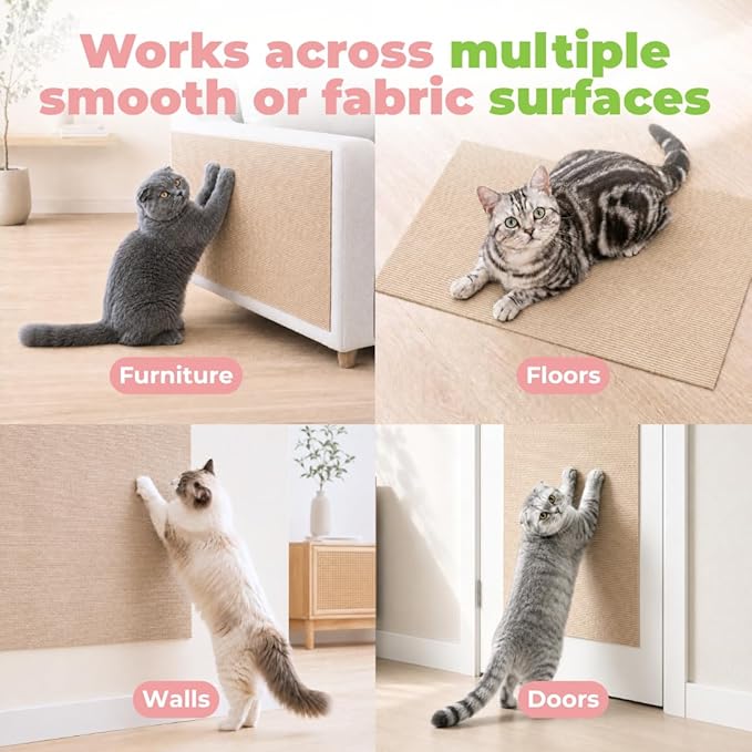 Best Pet Supplies Catify Cat Scratcher, Fun Interactive Scratchers, Posts, Poles, Claw Safe, Furniture Saver Indoor Play Support Natural Cat Behaviors Heavy Duty - Beige Mat - L: 78"