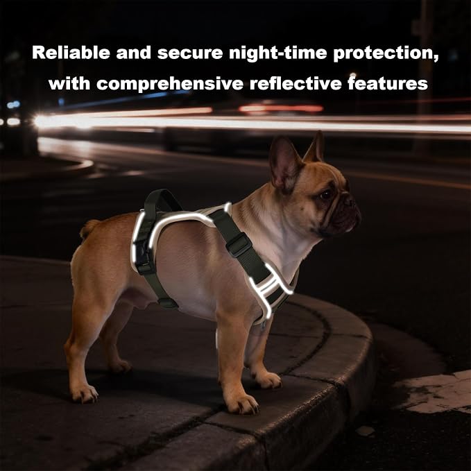 No-Pull Dog Harness for Large Dogs, 1680D Oxford Tactical Dog Harness Reflective Adjustable Heavy Duty Dog Harness, Padded Handle for Walking, Training, Outdoor Control (Khaki, L)