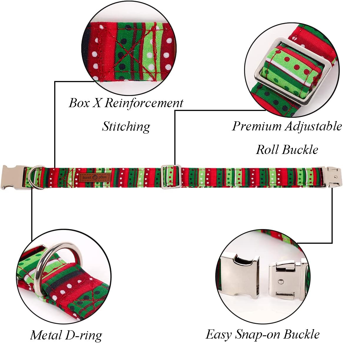 Lionet Paws Christmas Dog Collar with Bowtie, Dog Sailor Bow Collar with Metal Buckle for Dogs, Adjustable Comfortable Dog Collar Girl Gift, XL, Neck 16-26 in