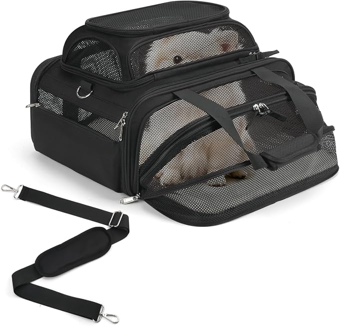 pidipiti 18x14x8 TSA Approved,top and Side Expandable pet Carrier for Extra-Small Dog Under 6 lbs,or Medium cat Under 10 lbs,for Airlines only Have 8'' Height Space underseat