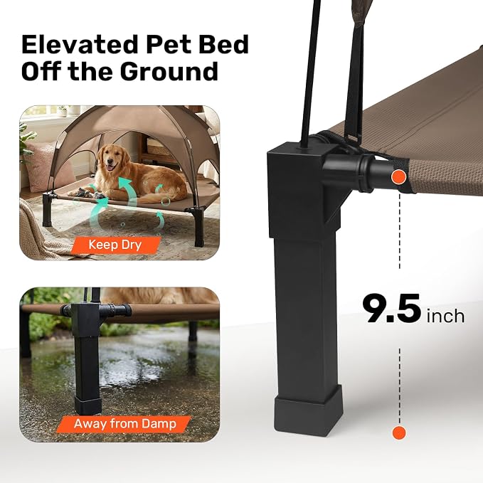 Elevated Dog Bed with Removable Canopy, Sun Protection Shade Tent Dog Cot | Portable Outdoor Dog Bed, Raised Pet Cooling Cot Bed for Dogs, 51in