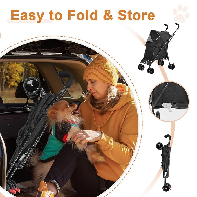 3 in 1 Pet Stroller for Small Dogs and Cats, Foldable Pet Stroller with Cats and Dogs Jogger Travel Strollers, 4 Wheels, Breathable Mesh, Large Capacity, Easy to Carry (Black)