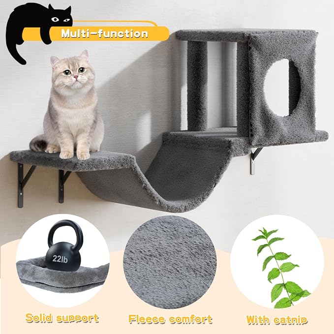 11-in-1 Cat Wall Shelves Cat Climbing Furniture with Wall Mounted Perch & Lounge for Indoor Cats, Space-Saving Cat Climbing Wall Systems, Dark Gray
