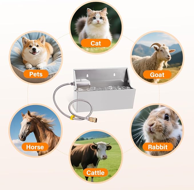 PAUQEWIE 2Gal Automatic Dog Water Bowl Dispenser Auto Fill Dog Waterer | Outdoor Livestock Water Trough for Large Breed Dog Chicken Horse, Sturdy Material, Easy To Install, Controlled by Float Valve