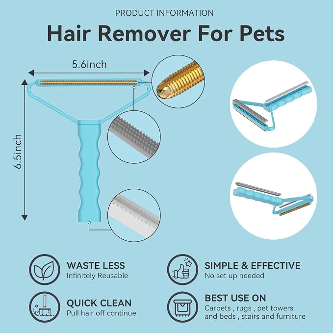Pet Hair Remover, Dog Cat Carpet Rake, Lint Remover Shaver for Sofas 3-Pack | Wool Hand Pet Hair Removal Tool, Cleans Carpets Car Cushions Pet Beds Furniture, Works on All Fabric & Rug