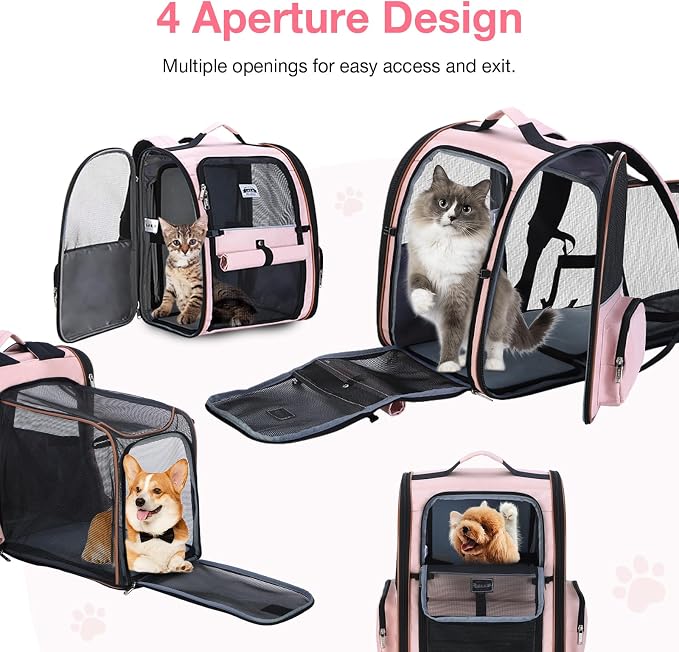 Large Cat Backpack Carrier Expandable Foldable Pet Carrier Backpack for Small Dogs Puppy Medium Cats Fit Up to 18 Lbs for Travel, Hiking,Pink XL Size
