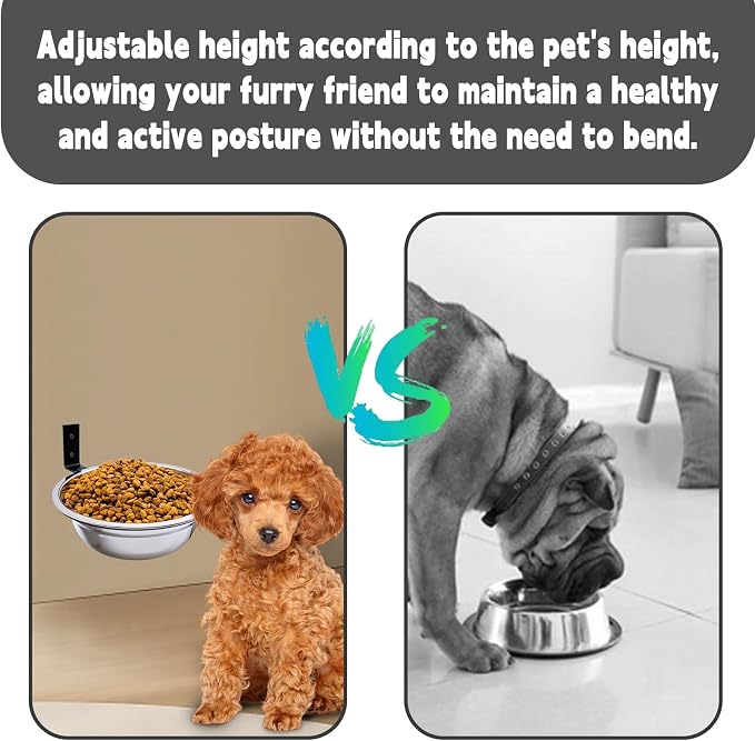 Wall Mounted Dog Bowls-2 * 29 Oz, Stainless-Steel Raised Adjustable Height