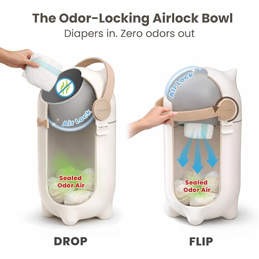 iTouchless 4 Gal Nursery Bin | Odor-Locking Diaper Pail Bin | Boho Ivory | Rotating Ball Seal Traps Smells | Soft Neutral Accent Color | Fits Any Standard Trash Bag | Flip-Up Handle Opens One-Handed