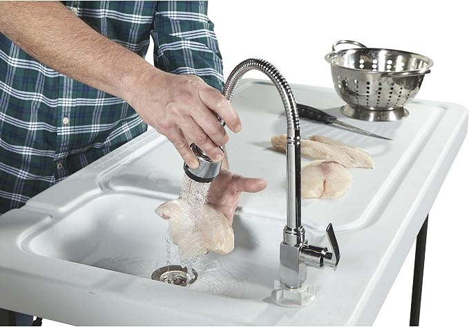 PACEROCKER Outdoor Fish & Game Cleaning Portable Folding Camp Table & Washing Station with Flexible Faucet