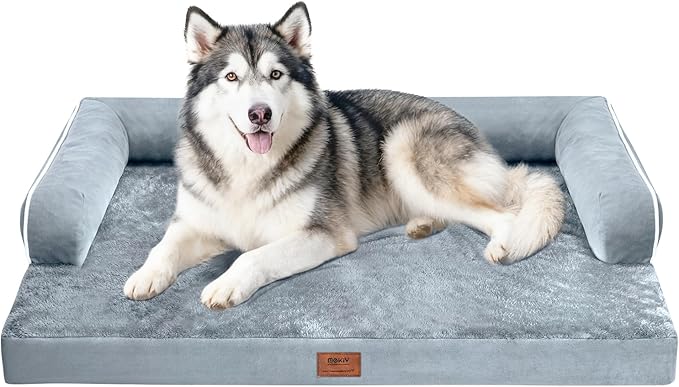 Orthopedic Waterproof Dog Bed with Bolster for Extra Large Size Dogs | Pillow Support for Neck Relief, Egg Crate Foam, Waterproof Liner, Anti-Slip Bottom, Removable Bolster Cover, 48 x 33 Inch