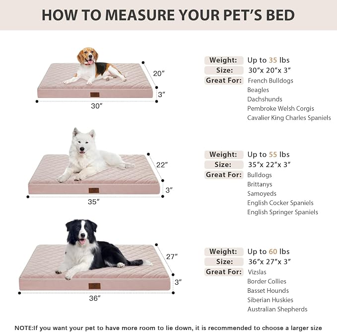 WNPETHOME Orthopedic Waterproof Dog Bed Medium for Comfy Sleeping | Washable Medium Pet Bed with Removable Cover, Multi-Needle Quilting Dogs Crate Bed Pink 30x20 Inch