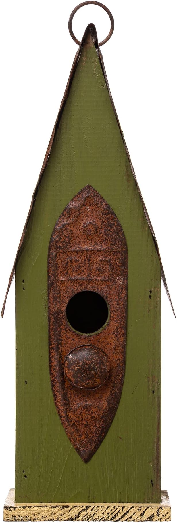 Glitzhome JK97326 Hanging Distressed Wooden Bird House Garden Decorative 13.25 Inch Tall, Green