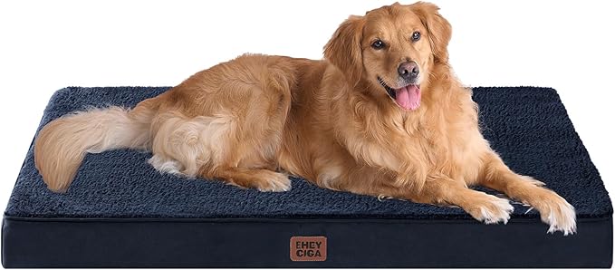 EHEYCIGA Orthopedic Dog Bed Large with Removable Washable Cover, 47IN Navy | Egg Crate Foam Support,Durable Oxford fabric,Non-Slip Bottom,Machine Washable,Soft Waterproof Plush Pet Bed Mat For Crate