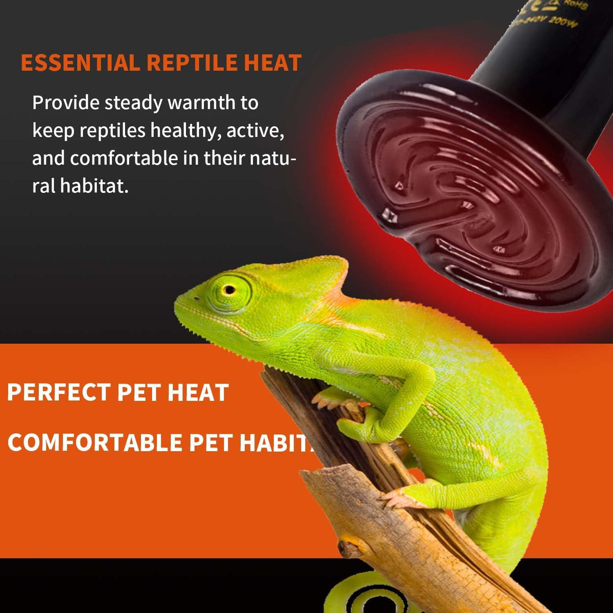 Max 3.34in diameter150W Reptile Heat Lamp(2 Packs)-Ceramic Heat Emitter for Reptiles Amphibian Pet Brooders Chicken Incubation, and Terrariums Turtle Lizard Bearded Dragon Snake E26