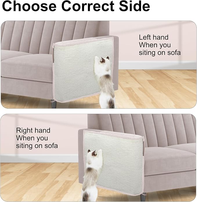 Cat Scratch Sofa Protector,27.6" L*19.6" W Cat Scratch Furniture Protector Pad Couch Arm Sheild with Natural Sisal for Protecting Couch Sofa Chair Furniture（Beige/Left Handed
