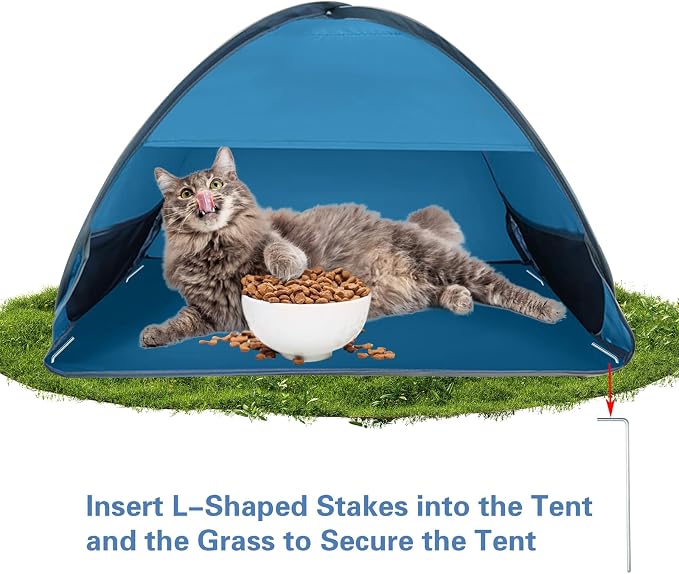 Outdoor Cat Feeding Station, 31.5 x 19.7 x 21.7in Large Outdoor Pet House | Foldable Stray Cat Shelter with Fixing Ground Nails for Feral/Community Cats, Small Dogs and Rabbits (Blue)