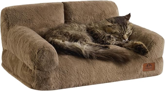 Hollypet Small Dog Large Cat Bed Puppy Couch Beds for Pets up to 25 lbs | Fluffy Dog Cat Couch Plush Soft Warming Pets Beds with Machine Washable Cover and Non-Slip Bottom