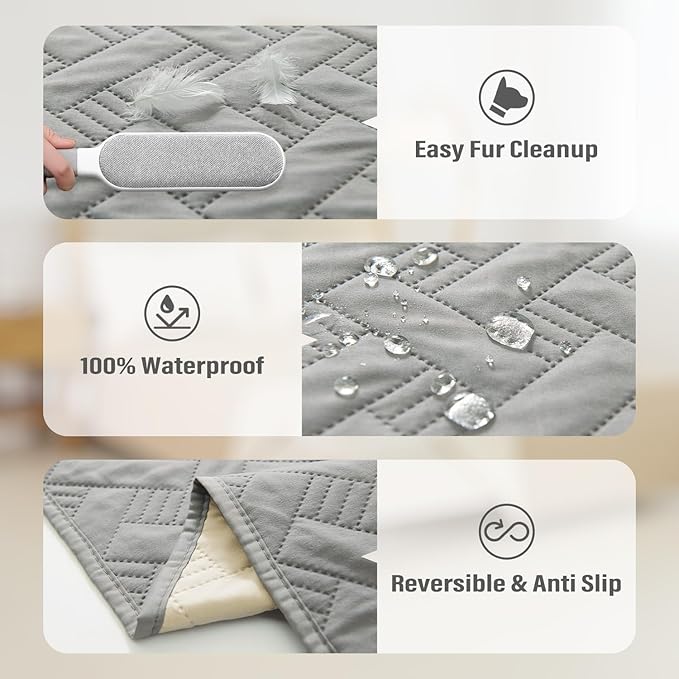 BOCTOPUG Dog Bed Cover for Pets Blankets Rug Pads for Couch Protection Waterproof Bed Covers Dog Blanket Furniture Protector Reusable Changing Pad (Light Grey+Ivory, 62"x82")