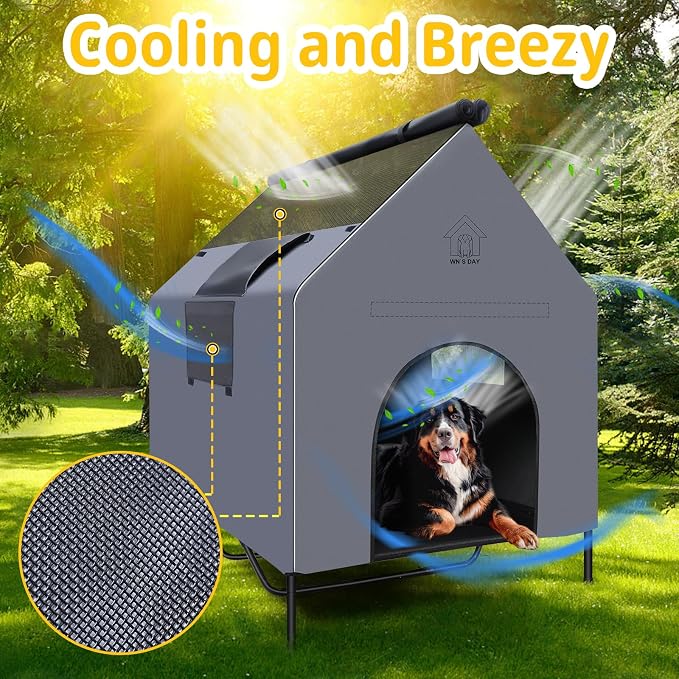 48'' Large Dog House Outdoor for Large Dogs Outside, Dog Tent, Pet House | Weatherproof Large Dogs House with Textilene Elevated Dog Bed, Breathable Dog House Outdoor with Windows and Sunshades
