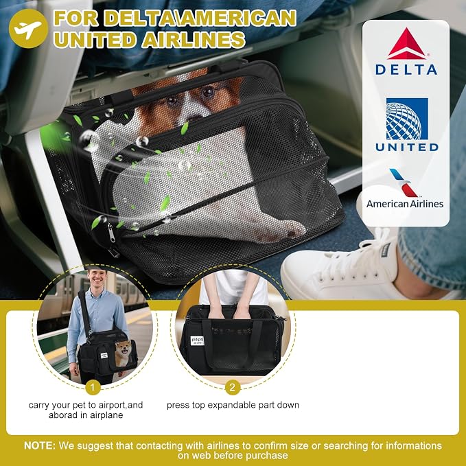pidipiti top and 1 Side Expandable, 17x11x11 Soft-Sided pet Carrier, TSA and American/Delta/United Airline Approved,for Small Dog/Puppy/cat underseat in Airplane and Vet.