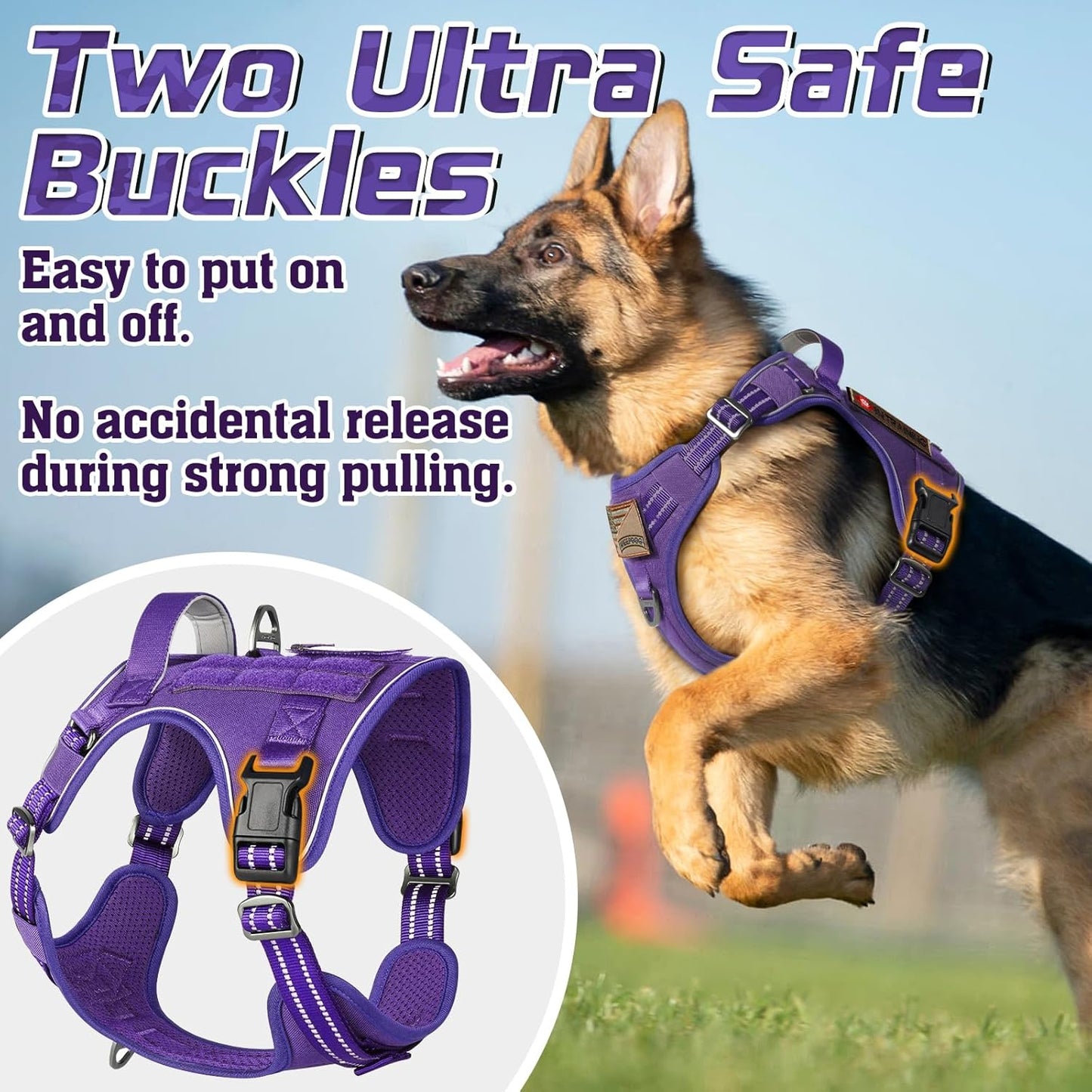 rabbitgoo Tactical Dog Harness for Small Dogs, No Pull Military Service Vest with Handle & Molle, Easy Control for Training Walking, Adjustable Reflective Straps, Purple, S
