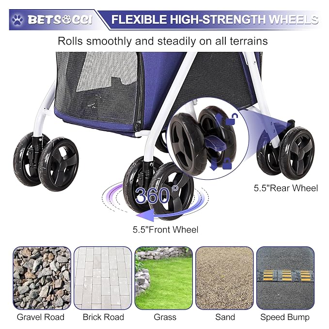 Double Dog Stroller with 2 Detachable Carrier, Portable Pet Stroller for Small Dogs & Cats Folding Lightweight Puppy Travel Carriage, 4 Wheels, Blue