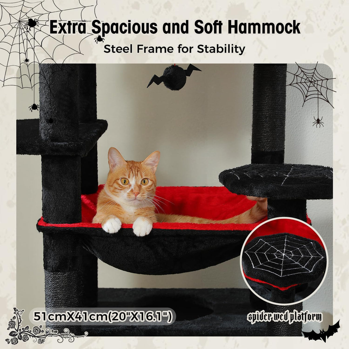 PAWZ Road Large Cat Tree, 72 Inches Gothic Cat Tower for Large Cats, Cat Condo with Sisal-Covered Scratching Posts and Pads, 2 Padded Perch, Dual Condo and Basket for Indoor Cats-Black