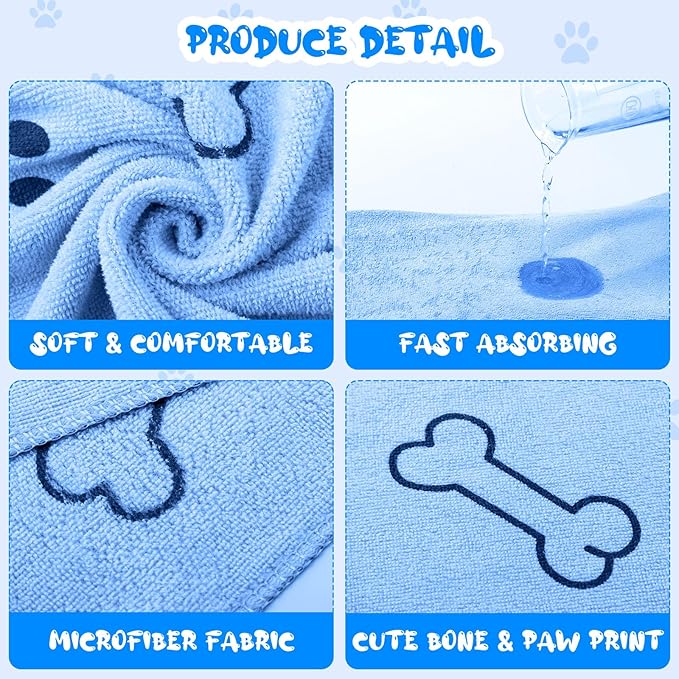 Tatuo 22 Pcs Dog Towels for Drying 20 x 40 Inch Pet Bath Towels Absorbent Microfiber Towel Quick Drying Puppy Bathing Supplies for Small Medium Large Dog Puppy Cat(Blue,Bone Pattern)
