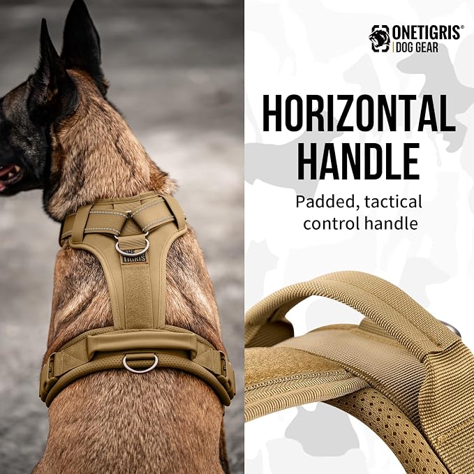 OneTigris Soft Padding No Pull Dog Vest Harness for Medium and Large Dogs | High-tensile Nylon, Adjustable, Reflective, 1 Handle, 3 D-rings, Lightweight, Tough, Easy on/off Tactical Dog Harness