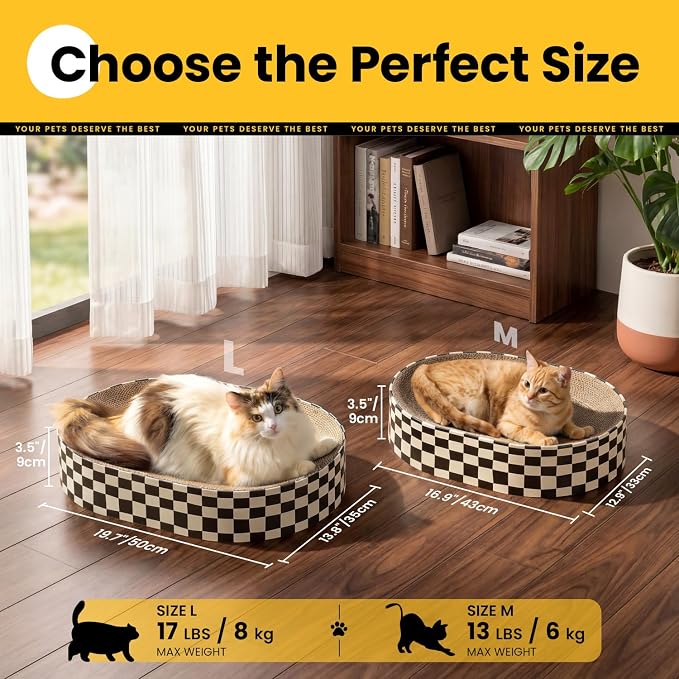 Conlun Oval Cat Scratcher Bed | Scratching Bowl Lounge for Cats | Large | Corrugated Cardboard Pad | Concave Shape | No Mess Enclosed Base | Serves as Couch Furniture Protector