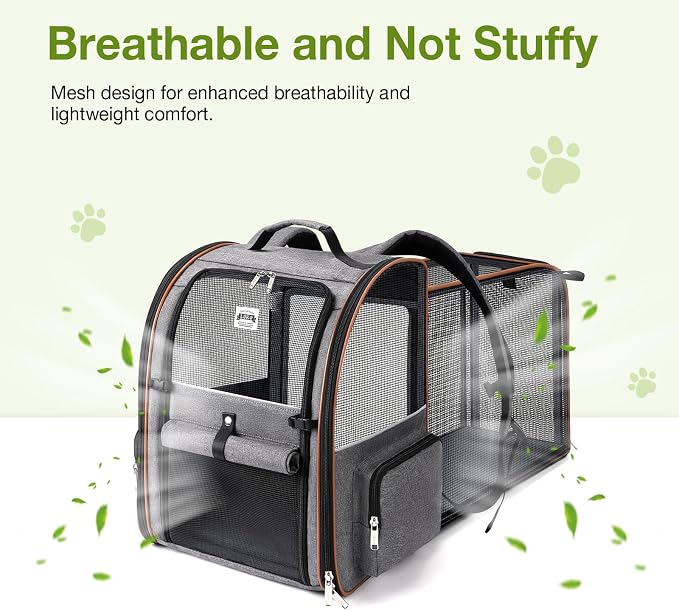 Extra Large Cat Backpack Carrier Expandable Pet Carrier Backpack for Small/Medium Dogs and Medium/Large Cats, Grey